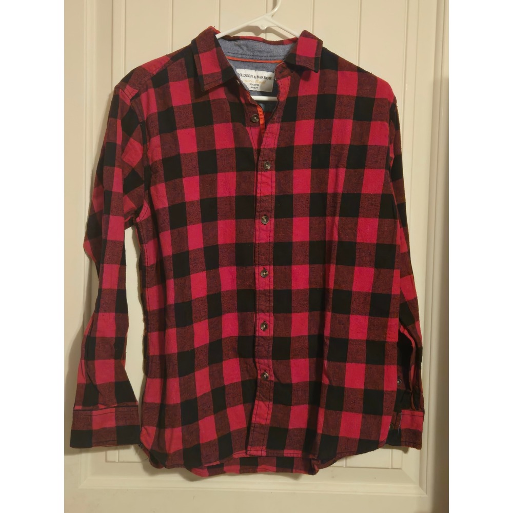Hudson & Barrow Men's Red Black Buffalo Plaid Mountain Flannel Shirt - Size M